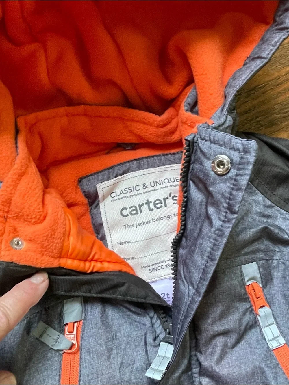 Carter's Boys Gray & Orange Two-Piece Winter Snowsuit Set NWOT Size 2T